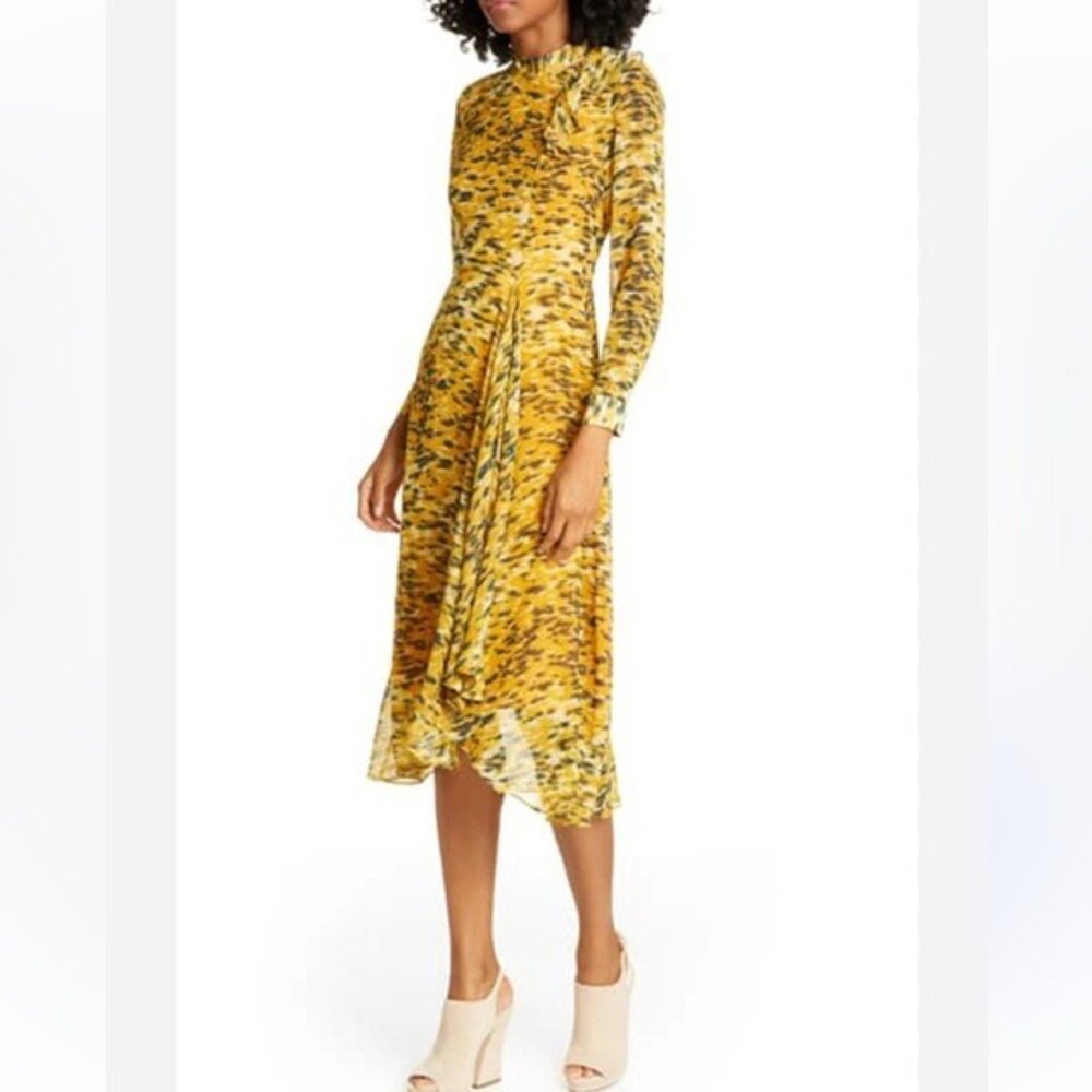 Whistles Ines Ikat Animal Print Long Sleeve Midi Dress Size 0 NWOT Autumncore - Picture 2 of 15